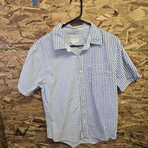 Men's Blue and White Striped Button-Down Shirt